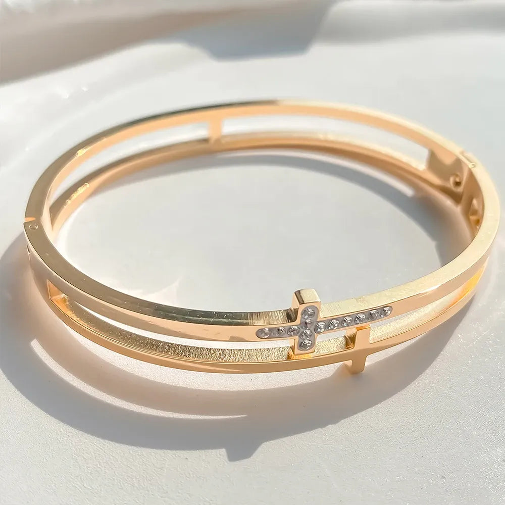 OEL - Pavé Cross Hollow Statement Bangle