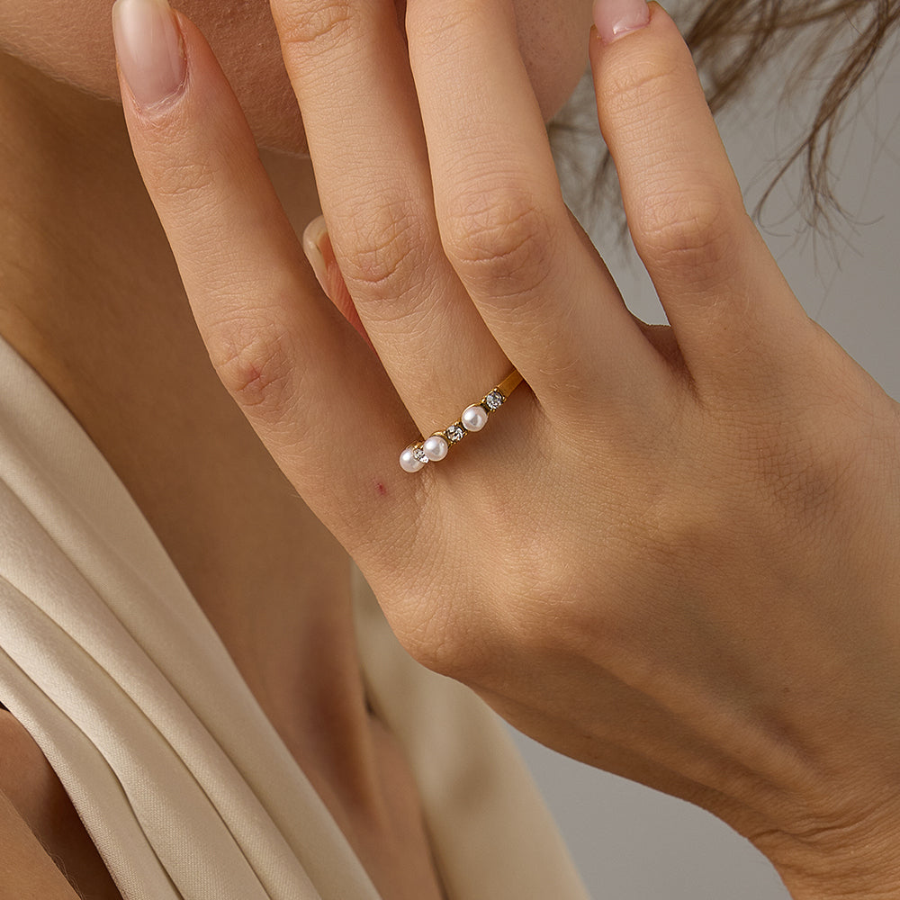 OEL - Pearl & Zircon Half Eternity Ring