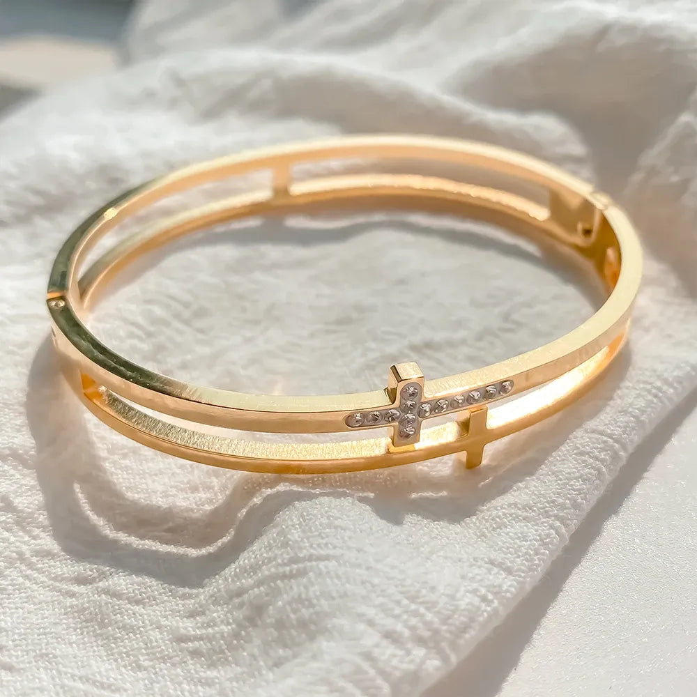 OEL - Pavé Cross Hollow Statement Bangle