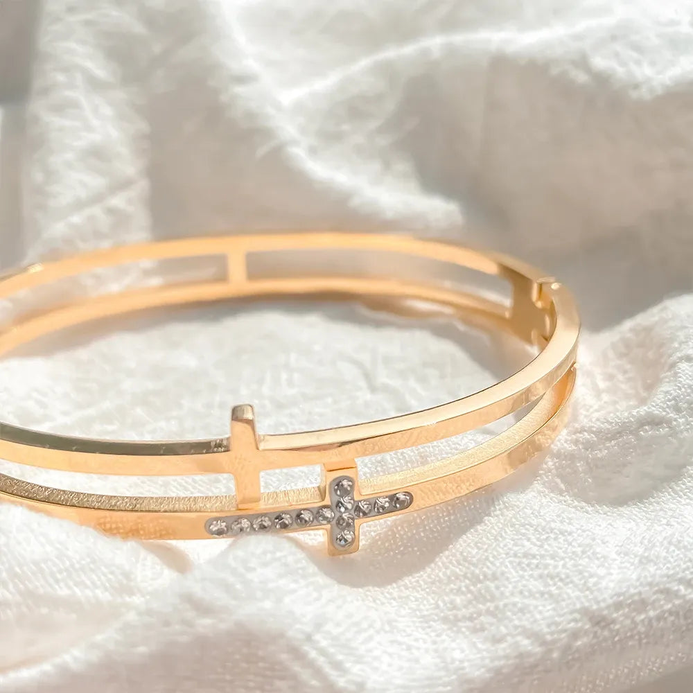 OEL - Pavé Cross Hollow Statement Bangle