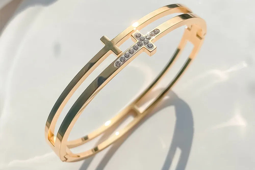 OEL - Pavé Cross Hollow Statement Bangle