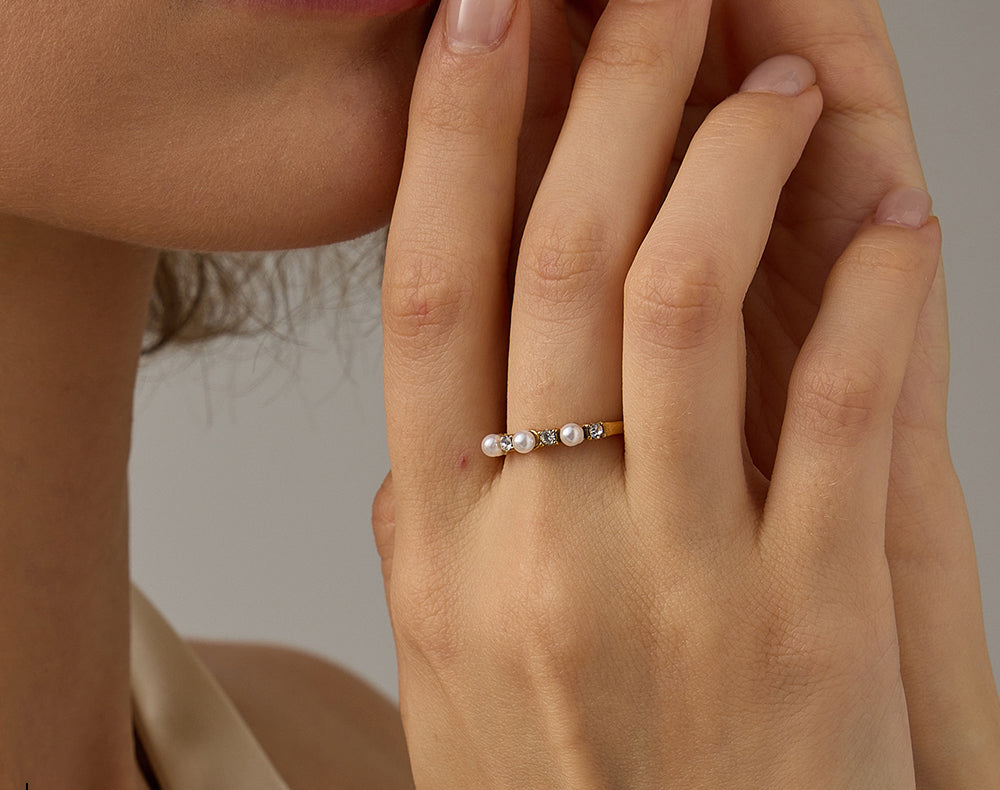 OEL - Pearl & Zircon Half Eternity Ring
